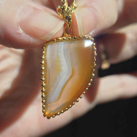 Creamsicle Agate Peridot & crime diopside sterling & gold pendant - Picture 4 of 8